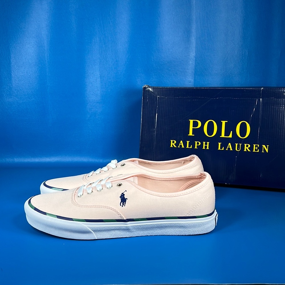 Polo Ralph Lauren Men's Keaton Leather Trim Canvas Sneakers - Caramel Pink - 12